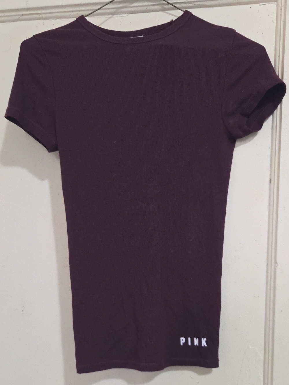 PINK Victoria's Secret Short Sleeve Crew Tee in Deep Plum